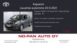 Tämän viikon lauantai autona Toyota Yaris. Tule myös paikalle tai ole yhteydessä niin keskustellaan talvirengas tarjouksista. Ka...